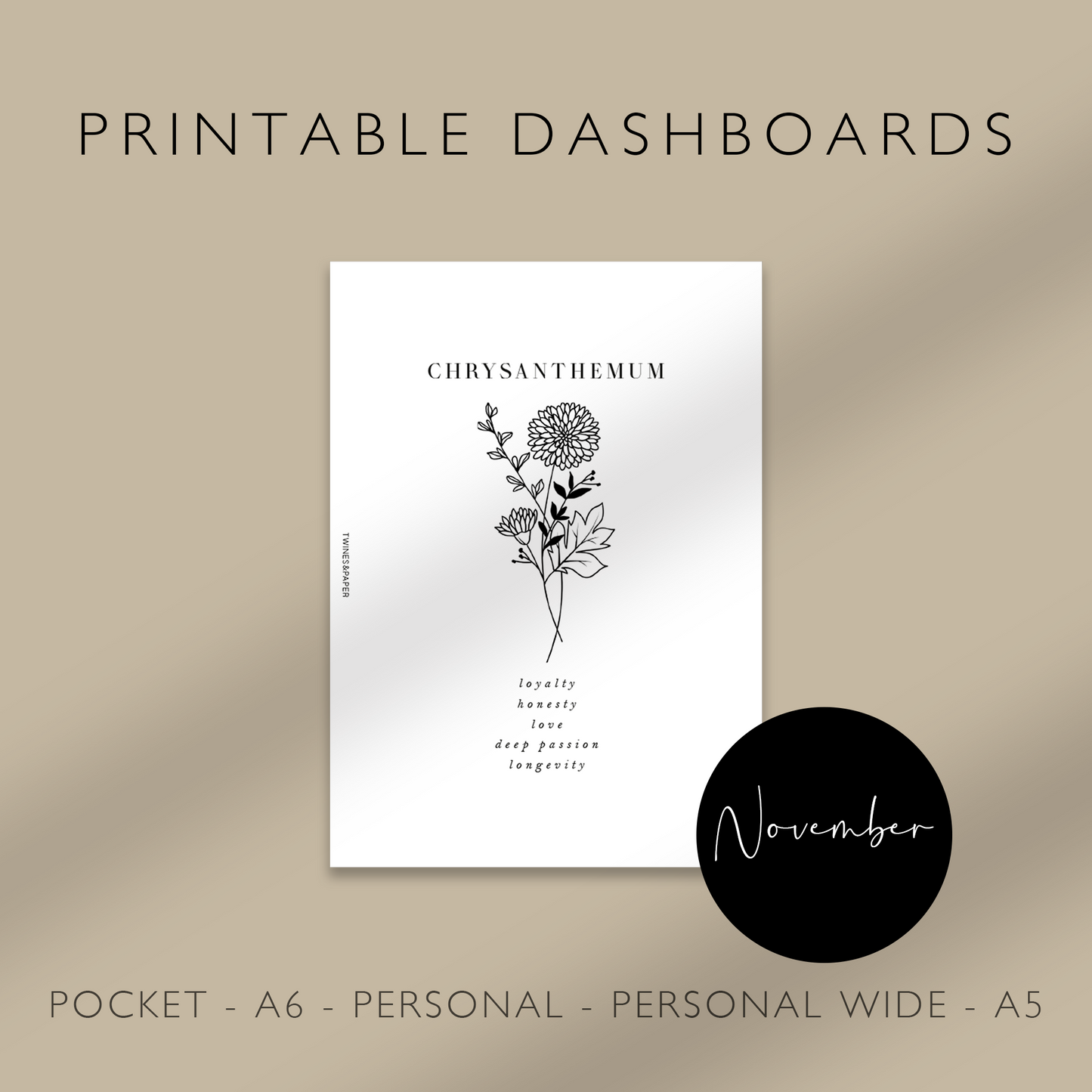 "Chrysanthemum - November" Birth Month Flowers - Printable Dashboards