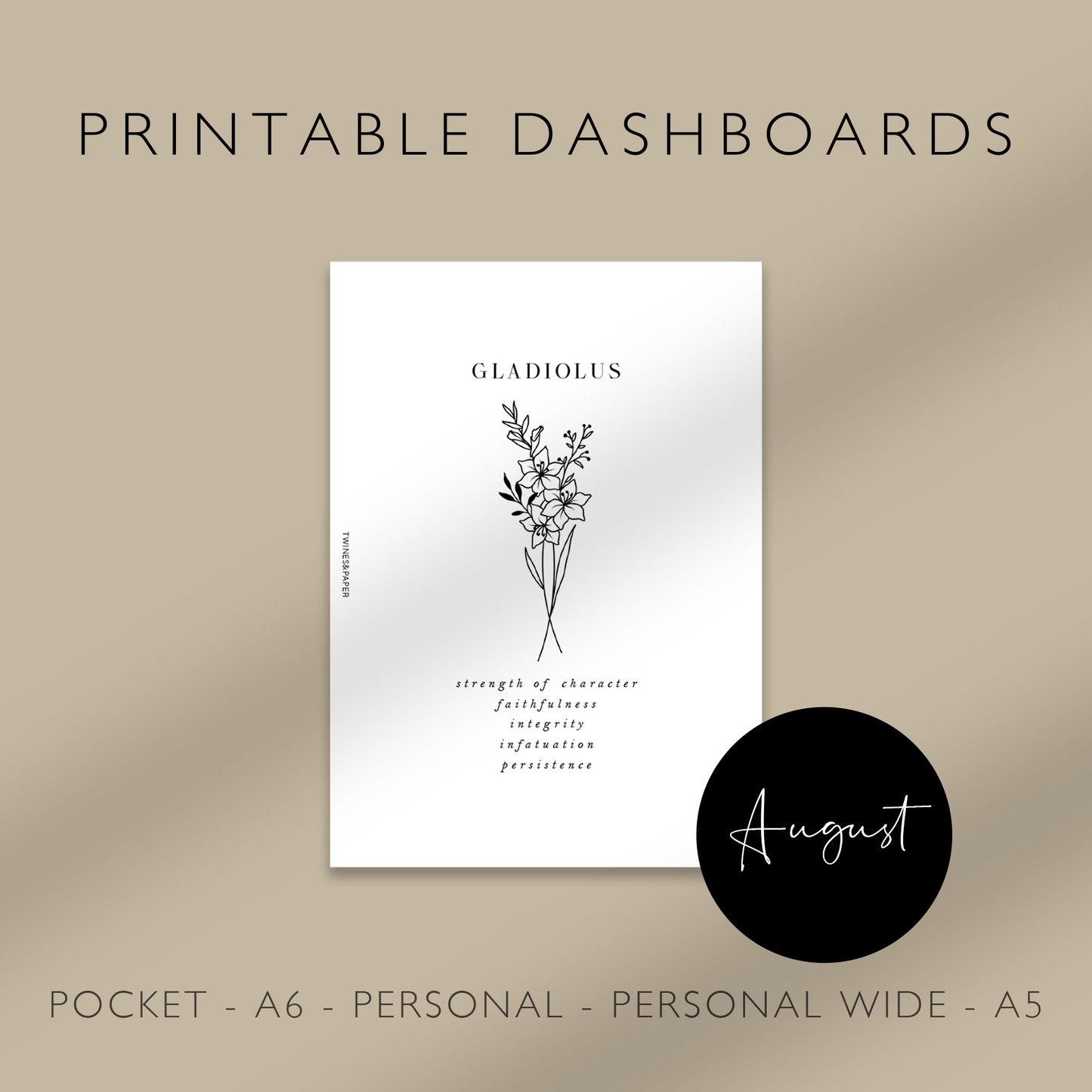 "Gladiolus - August" Birth Month Flowers - Printable Dashboards