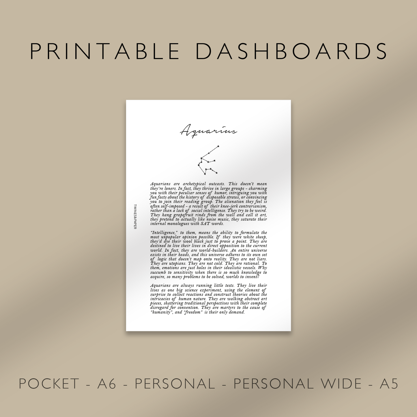 "Aquarius" Zodiac Sign Personality - Printable Dashboards