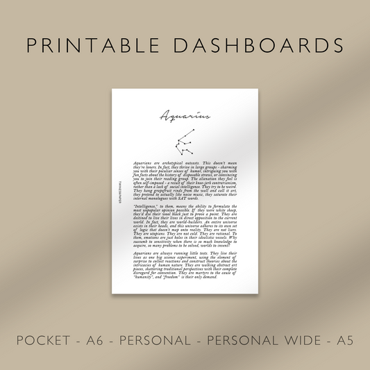 "Aquarius" Zodiac Sign Personality - Printable Dashboards