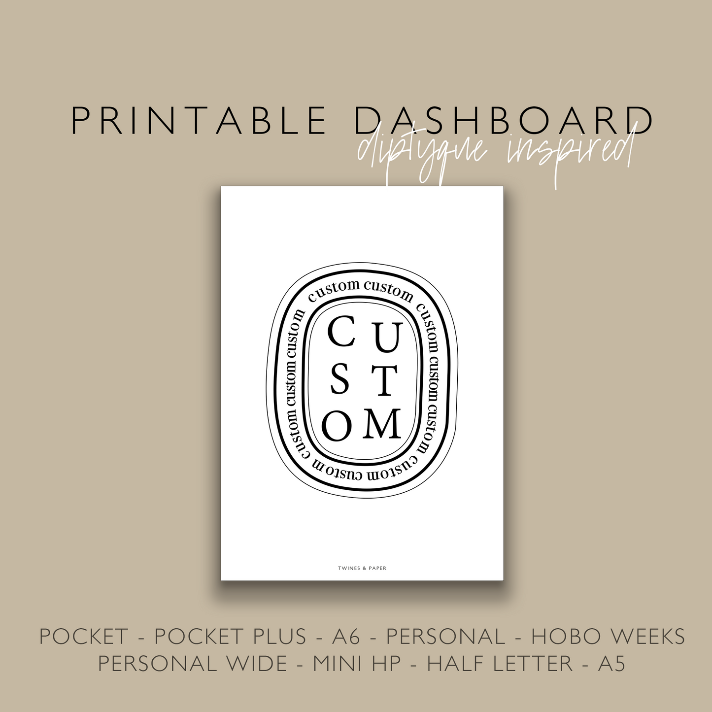 „CUSTOM“ Diptyque inspiriertes druckbares Planer-Dashboard