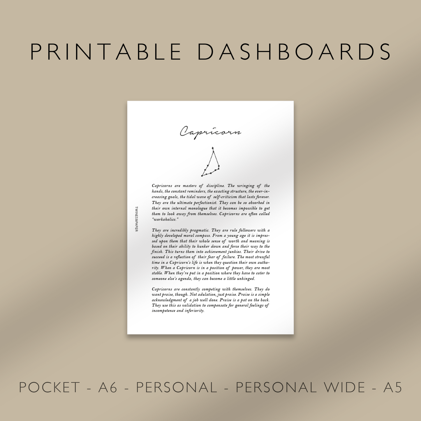 "Capricorn" Zodiac Sign Personality - Printable Dashboards