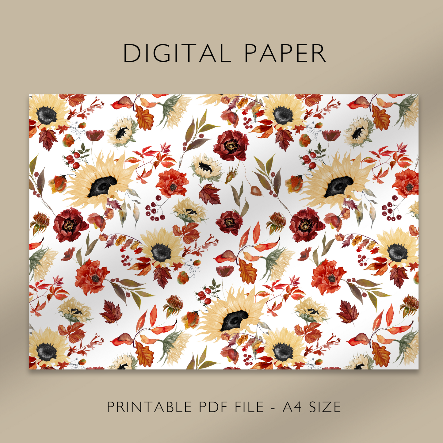 "Golden Autumn" Digital Paper, Printable A4 Sheet