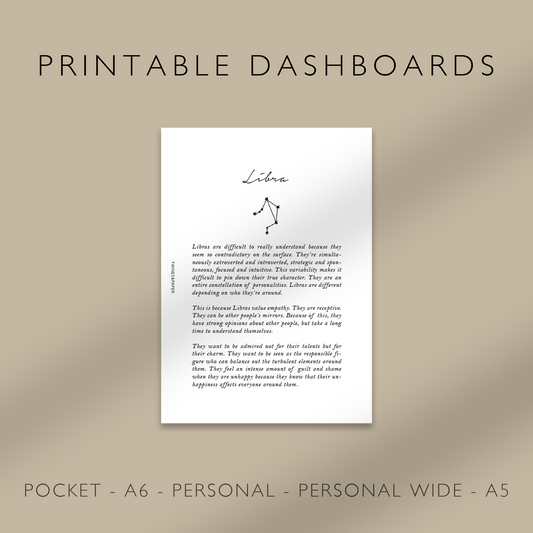 "Libra" Zodiac Sign Personality - Printable Dashboards
