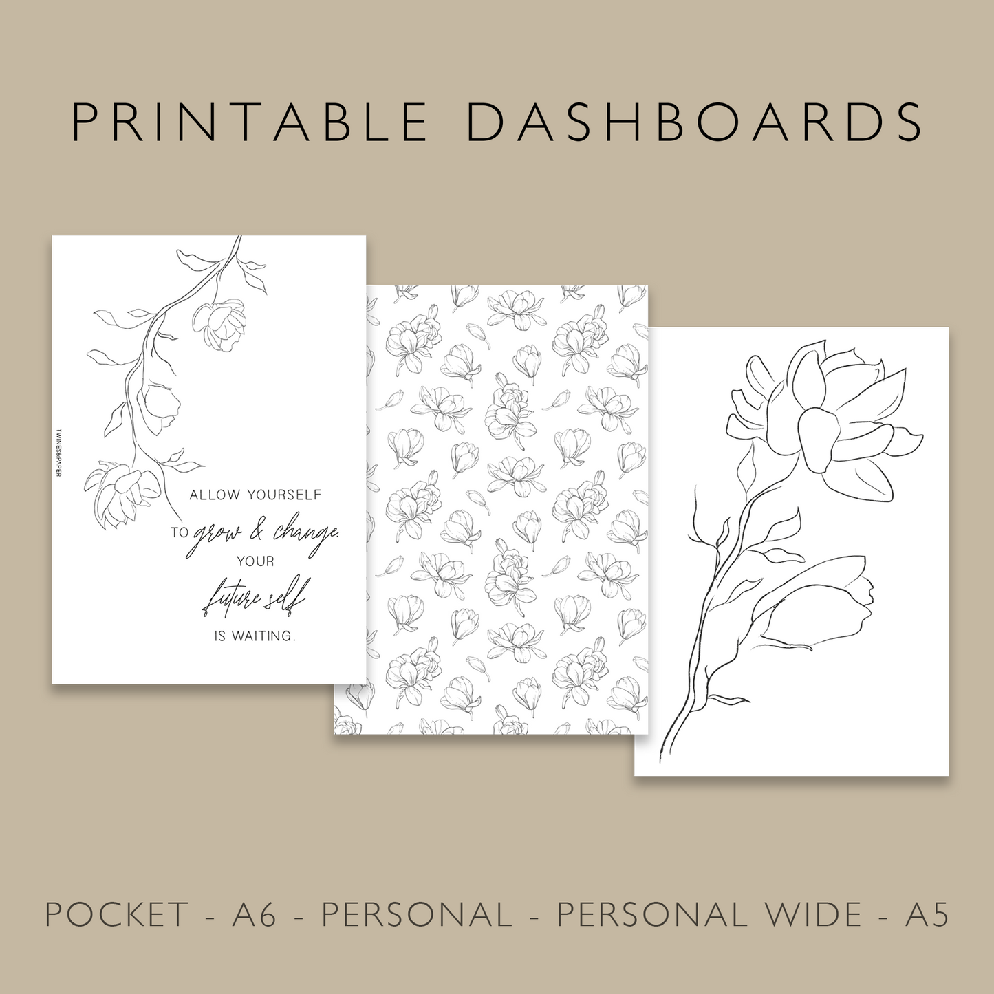 „Magnolia Bundle“ Druckbare Dashboards Pocket, A6, Personal, Personal Wide, A5