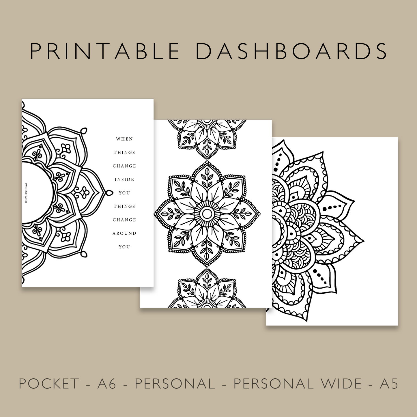 "Mandala Bundle" Printable Dashboards Pocket, A6, Personal, Personal Wide, A5