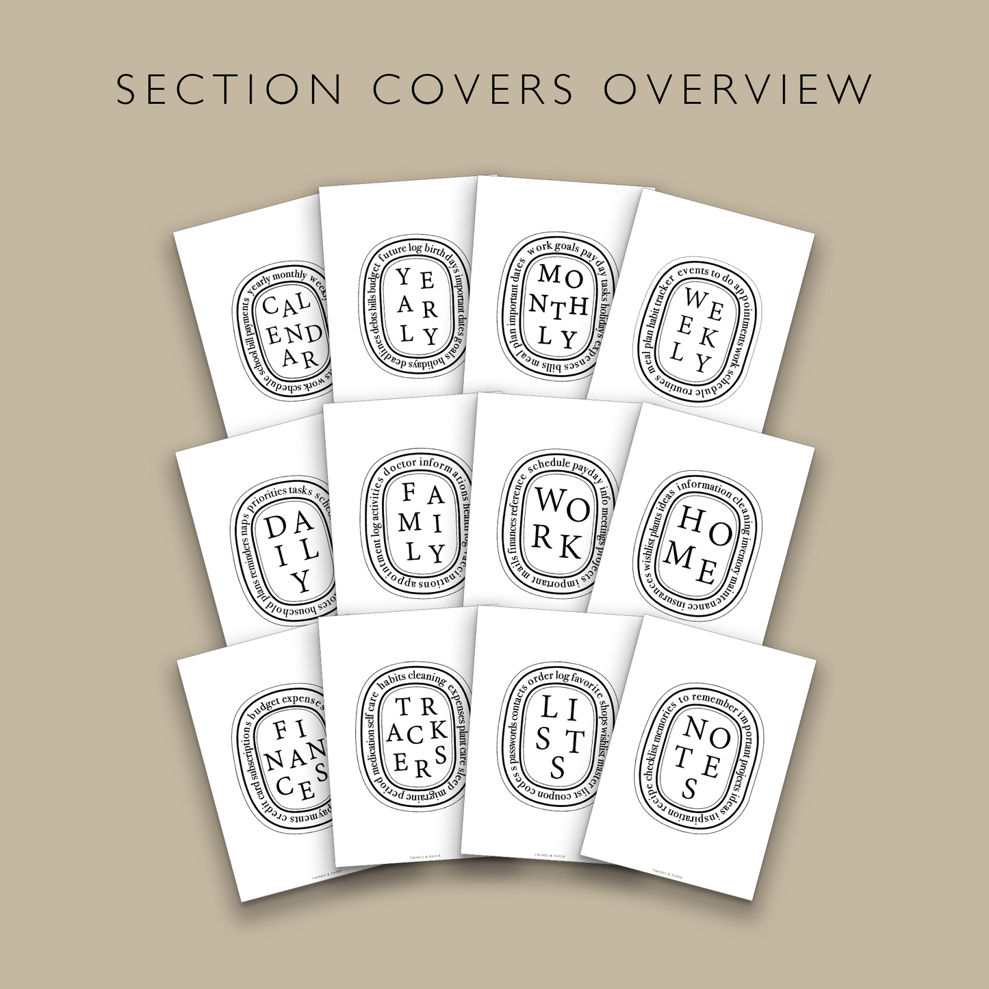 "Diptyque Inspired Section Covers" Printable Dashboards 13 Covers