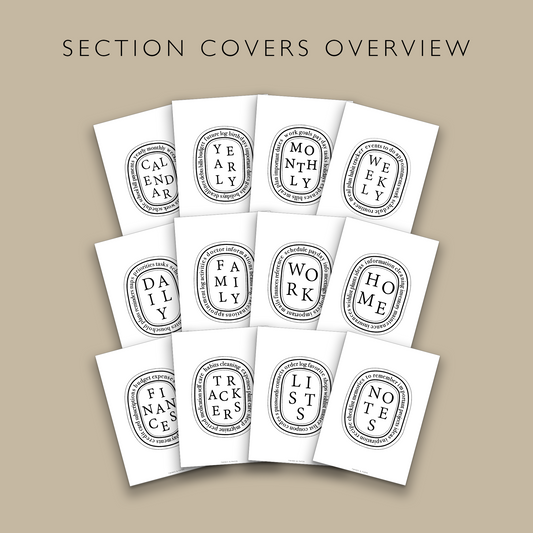 "Diptyque Inspired Section Covers" Printable Dashboards 13 Covers