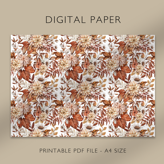 "Vintage Autumn No.5" Digital Paper, Printable A4 Sheet