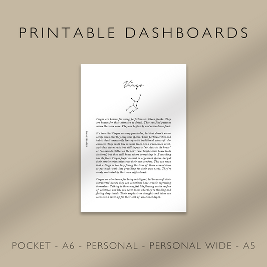 "Virgo" Zodiac Sign Personality - Printable Dashboards