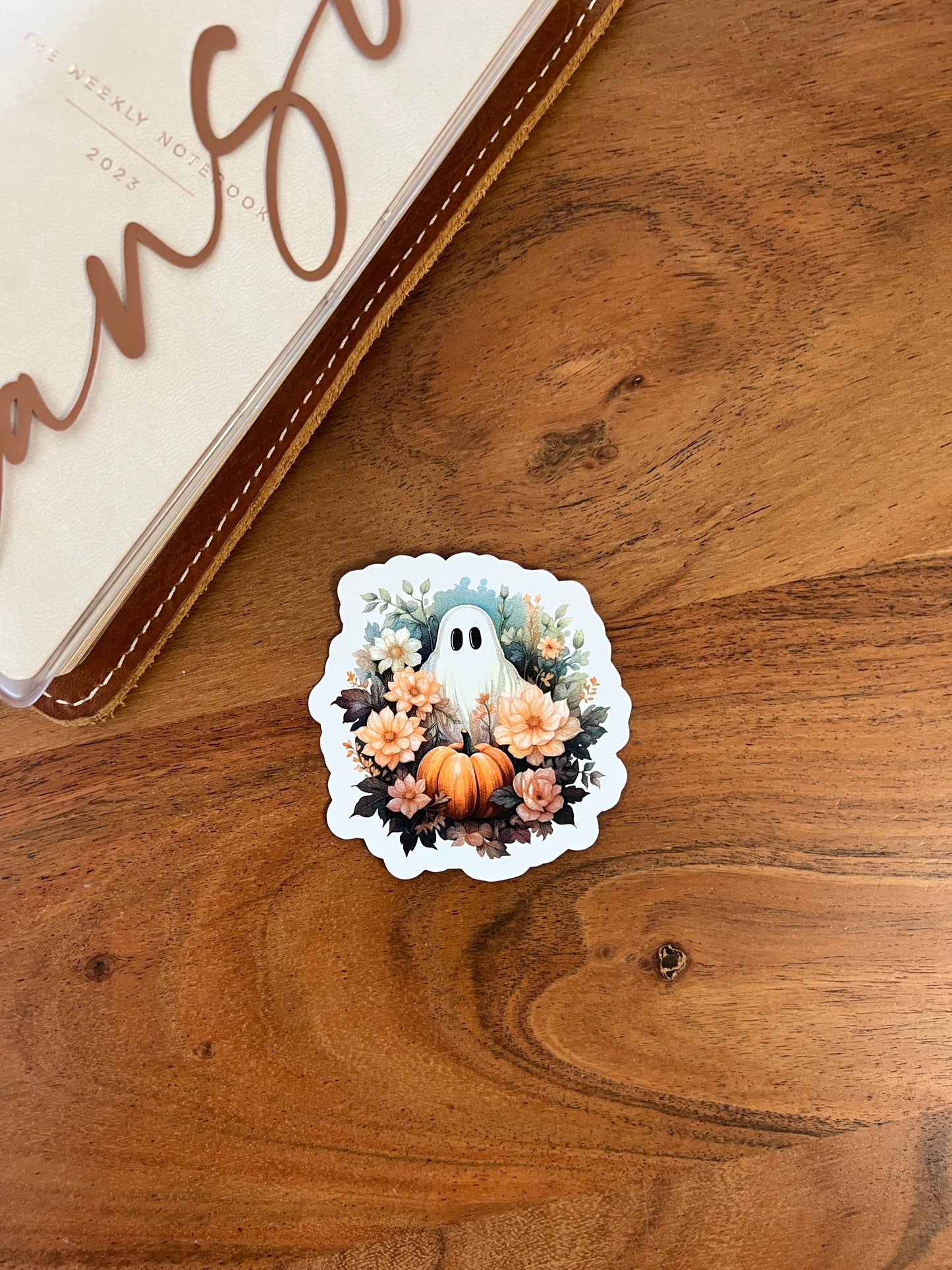 Cute floral Ghost“ Die Cuts (Stickers) • White Vinyl Matte