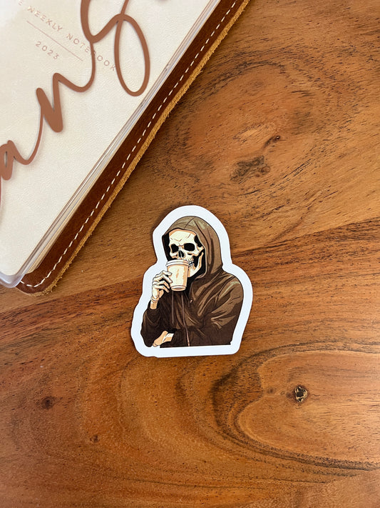 Coffee Skeleton“ Die Cuts (Stickers) • White Vinyl Matte