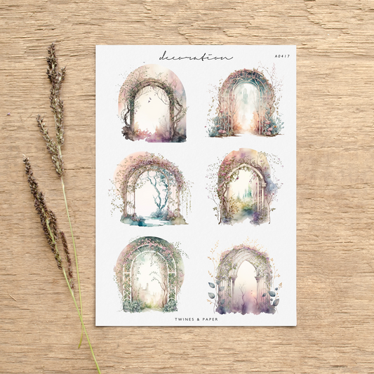 "Floral Trellis Arches Scenery" • Planner Decoration Stickers • Transparent Matte/White Matte