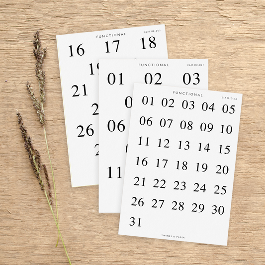 "Date Numbers Classic" • Planner Functional Stickers • Transparent Matte/White Matte