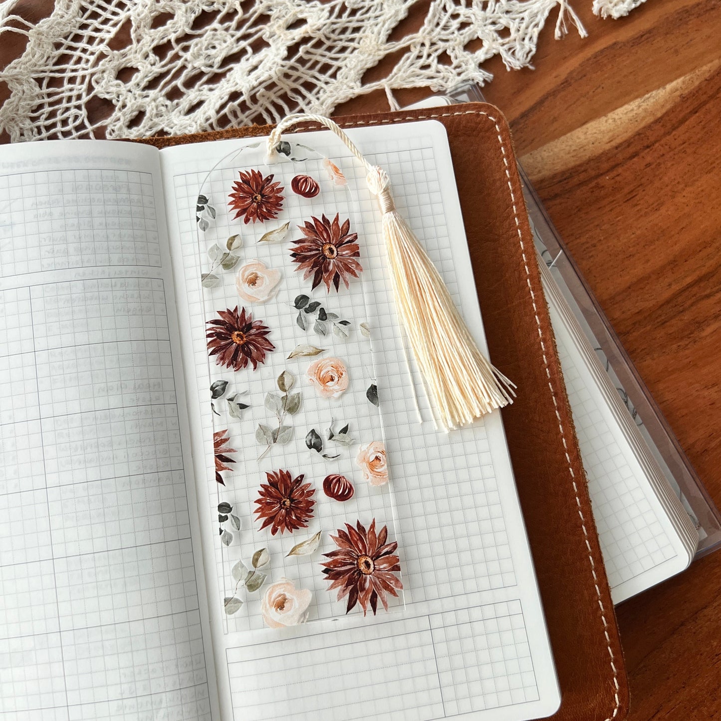 "Burgundy Dahlia Acrylic Bookmark" • Planner Essentials