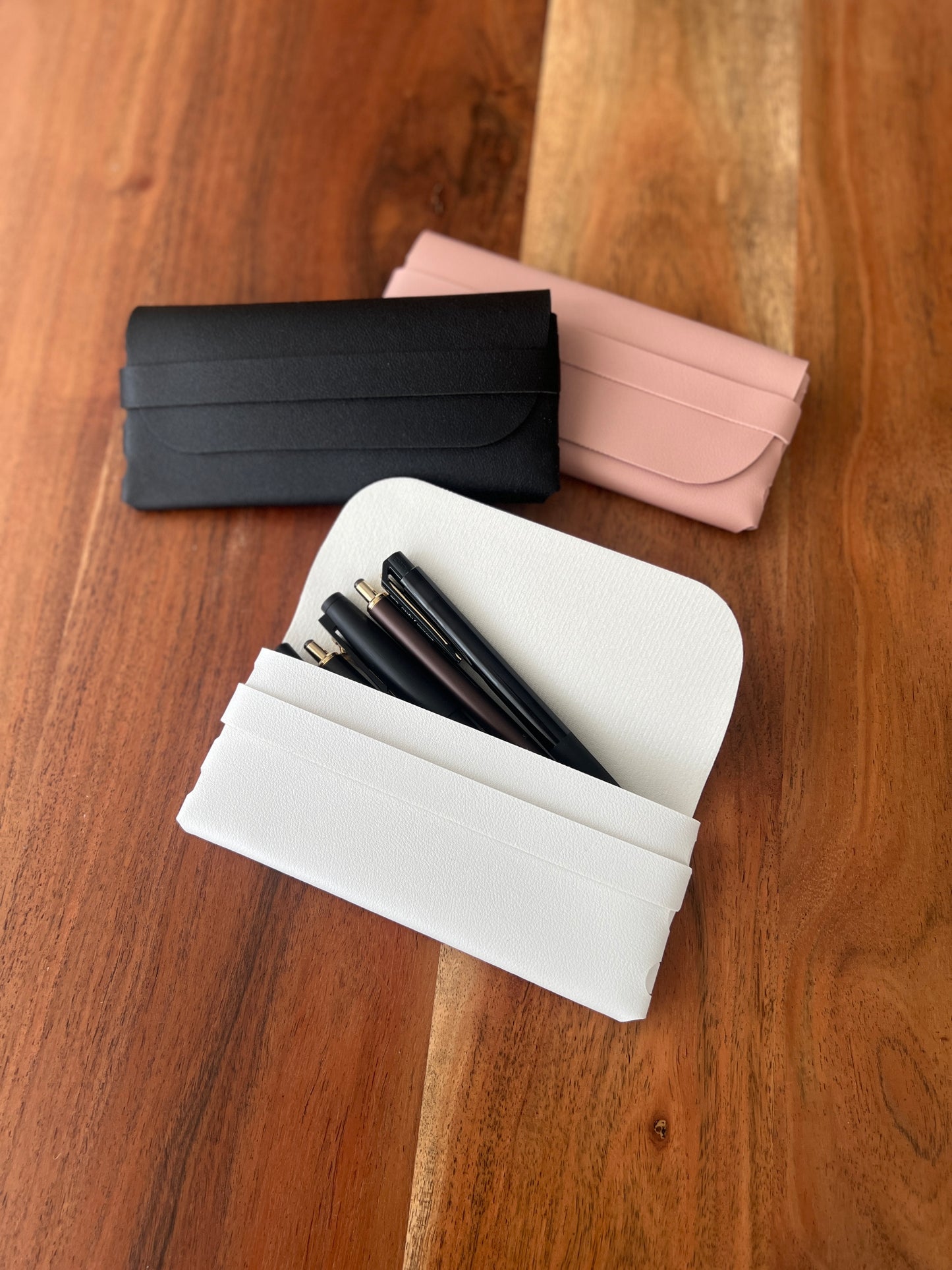 Pen Pouch • Vegan Leather • Off White, Black and Mauve
