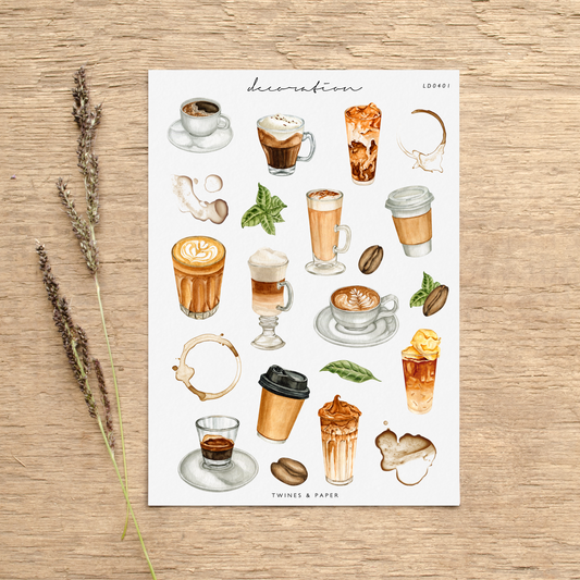„Kaffeesorten“ • Planer-Dekorationsaufkleber • Transparent matt/Weiß matt