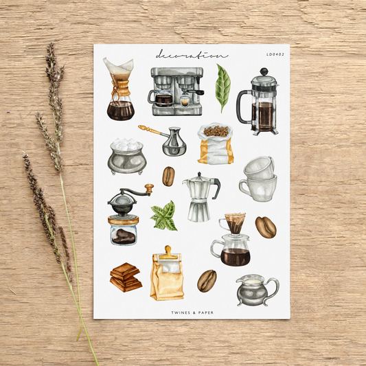 „Kaffeezubereitung“ • Planer-Dekorationsaufkleber • Transparent Matt/Weiß Matt