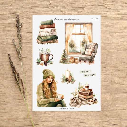 "Green Winter Cottage 3" • Planner Decoration Stickers • Transparent Matte/White Matte