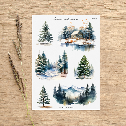 "Winter Forest 2" • Planner Decoration Stickers • Transparent Matte/White Matte