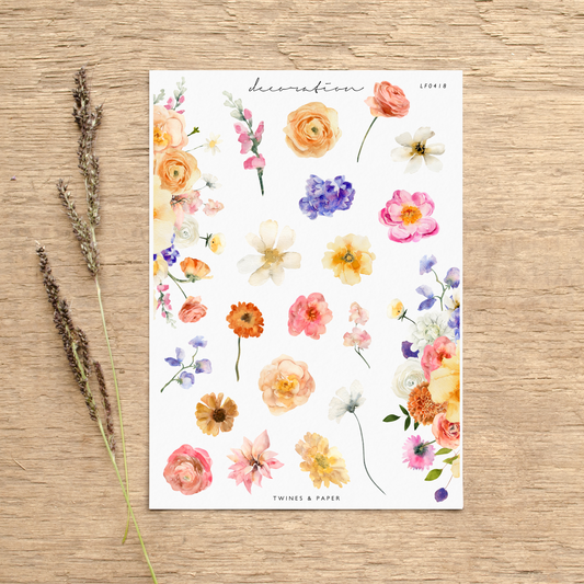 "Flirty Flowers Flowers & Borders" • Planner Decoration Stickers • Transparent Matte/White Matte