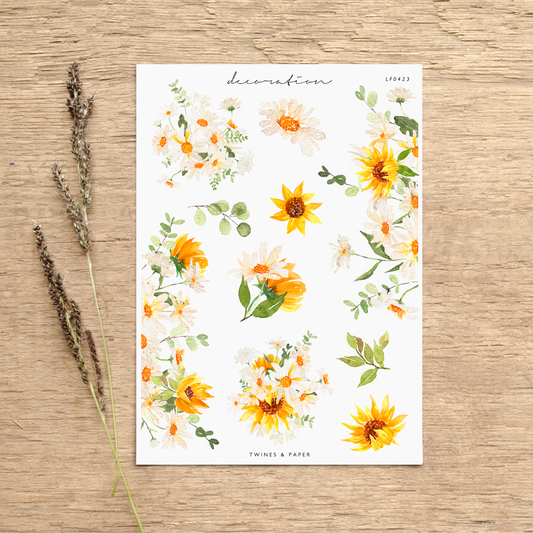 "Daisy & Sunflower Flowers & Borders" • Planner Decoration Stickers • Transparent Matte/White Matte