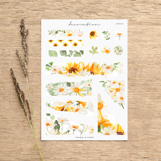 "Daisy & Sunflower Torn Paper" • Planner Decoration Stickers • Transparent Matte/White Matte