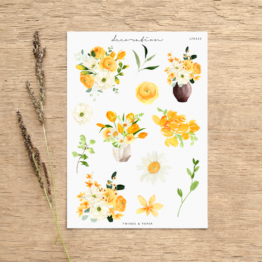 "Yellow Spring Bouquets" • Planner Decoration Stickers • Transparent Matte/White Matte
