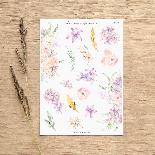 "Aura Flowers & Borders" • Planner Decoration Stickers • Transparent Matte/White Matte