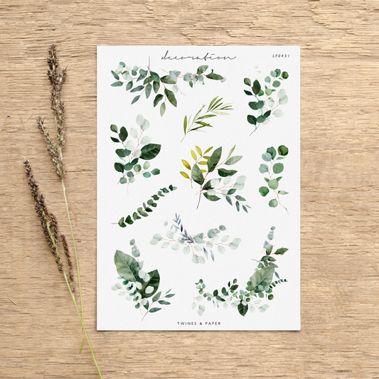 „Opulent Greenery Bouquets II“ • Planer-Dekorationsaufkleber • Transparent Matt/Weiß Matt