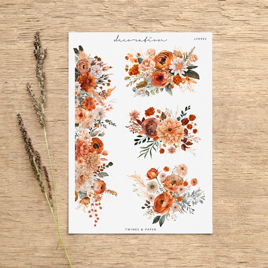 "Autumn Florals 2" • Planner Decoration Stickers • Transparent Matte/White Matte
