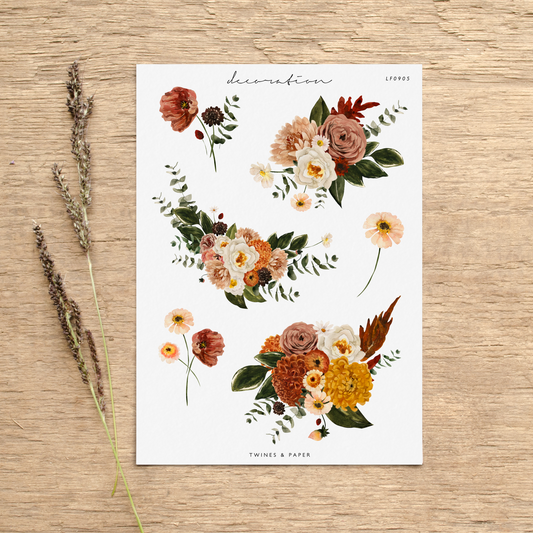 "Autumn Florals 5" • Planner Decoration Stickers • Transparent Matte/White Matte