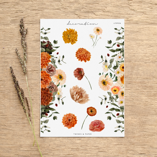 "Autumn Florals 6" • Planner Decoration Stickers • Transparent Matte/White Matte