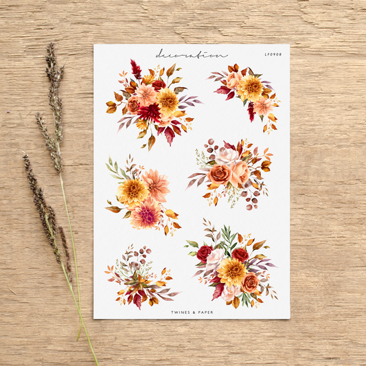"Autumn Florals 8" • Planner Decoration Stickers • Transparent Matte/White Matte