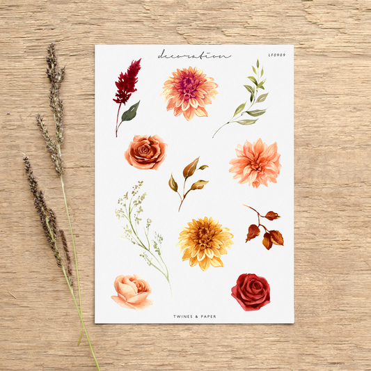 "Autumn Florals 9" • Planner Decoration Stickers • Transparent Matte/White Matte