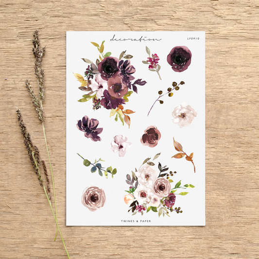 "Autumn Florals 10" • Planner Decoration Stickers • Transparent Matte/White Matte