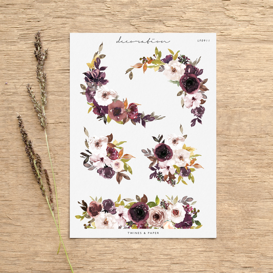 "Autumn Florals 11" • Planner Decoration Stickers • Transparent Matte/White Matte