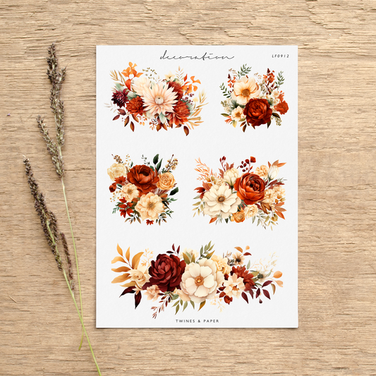 "Autumn Florals 12" • Planner Decoration Stickers • Transparent Matte/White Matte