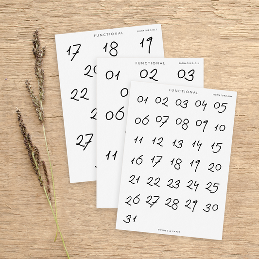 "Date Numbers Signature" • Planner Functional Stickers • Transparent Matte/White Matte