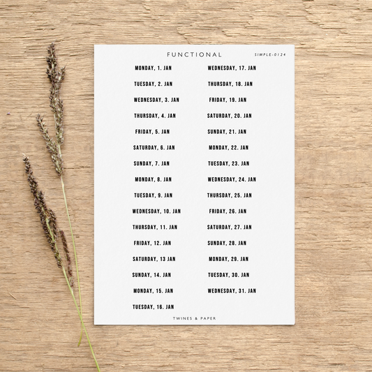 "Simple Dated Day Stickers 2024" • Planner Functional Stickers • Transparent Matte/White Matte