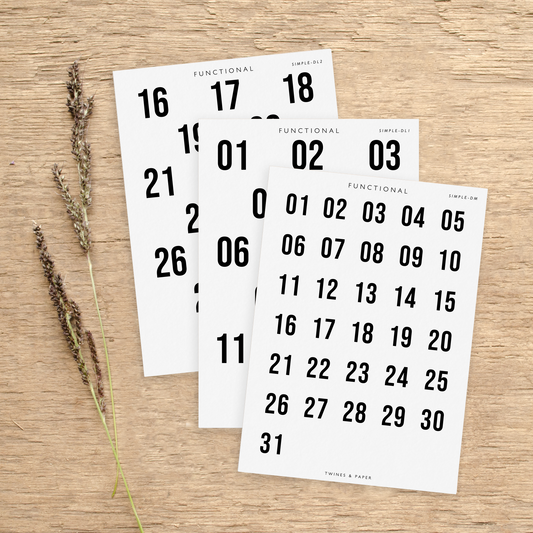 "Date Numbers Simple" • Planner Functional Stickers • Transparent Matte/White Matte