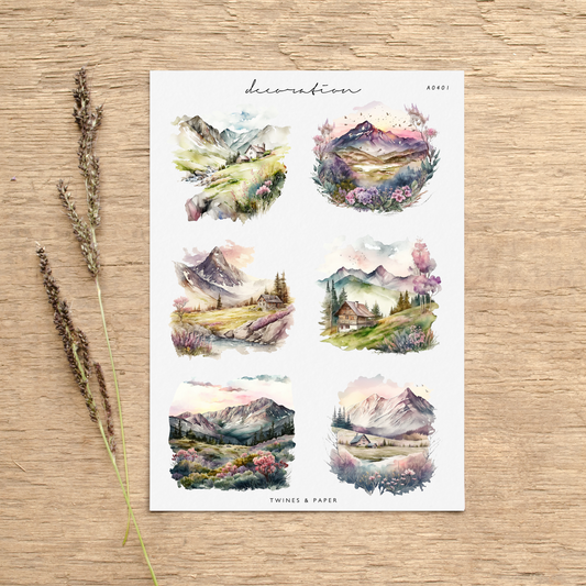 "Alpine Meadows" • Planner Decoration Stickers • Transparent Matte/White Matte