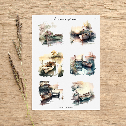 "Boat Dock Scenery" • Planner Decoration Stickers • Transparent Matte/White Matte