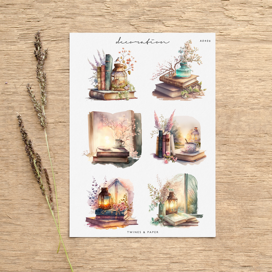 "Book Stack Scenery" • Planner Decoration Stickers • Transparent Matte/White Matte