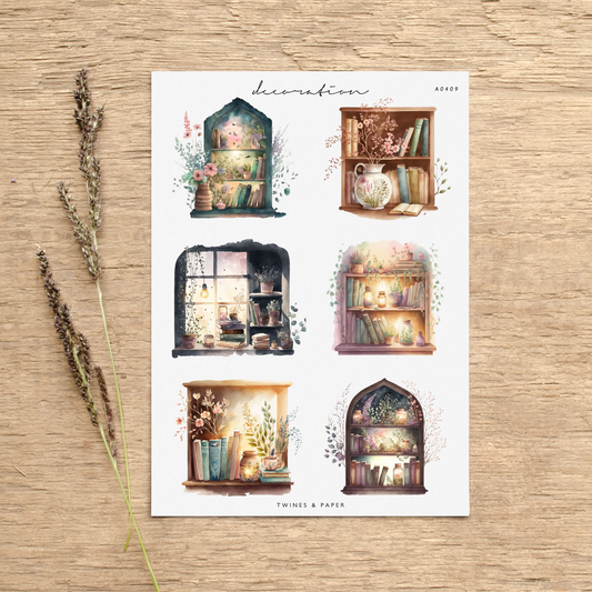 „Bücherregale-Landschaft“ • Planer-Dekorationsaufkleber • Transparent Matt/Weiß Matt