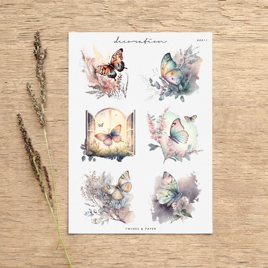 "Butterflies Scenery" • Planner Decoration Stickers • Transparent Matte/White Matte