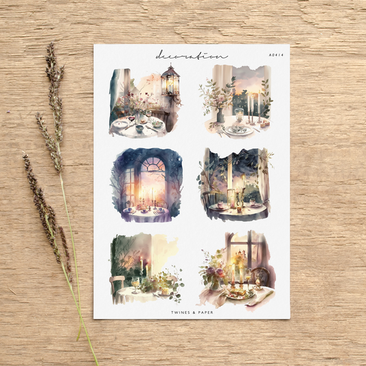 "Candlelight Dinner Scenery" • Planner Decoration Stickers • Transparent Matte/White Matte