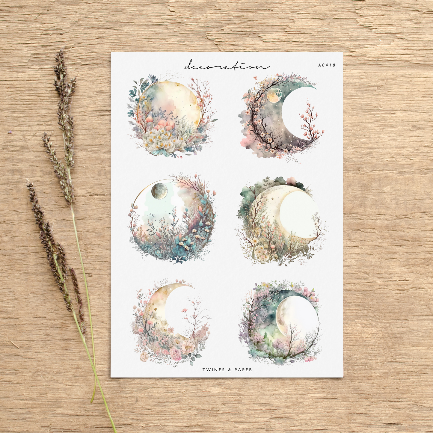 "Floral Moon Scenery" • Planner Decoration Stickers • Transparent Matte/White Matte