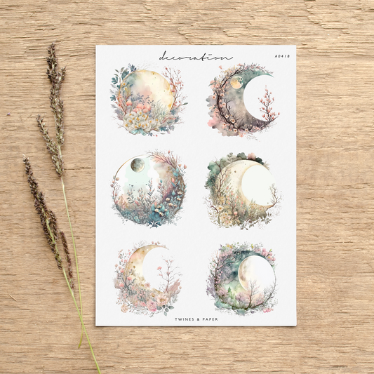 "Floral Moon Scenery" • Planner Decoration Stickers • Transparent Matte/White Matte