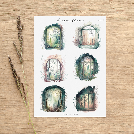 "Forest Windows Scenery" • Planner Decoration Stickers • Transparent Matte/White Matte